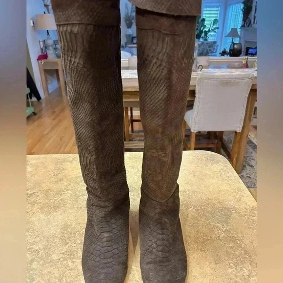Seychelles Anthropologie Brown Victory Croc Over Knee Boots - Picture 4 of 15
